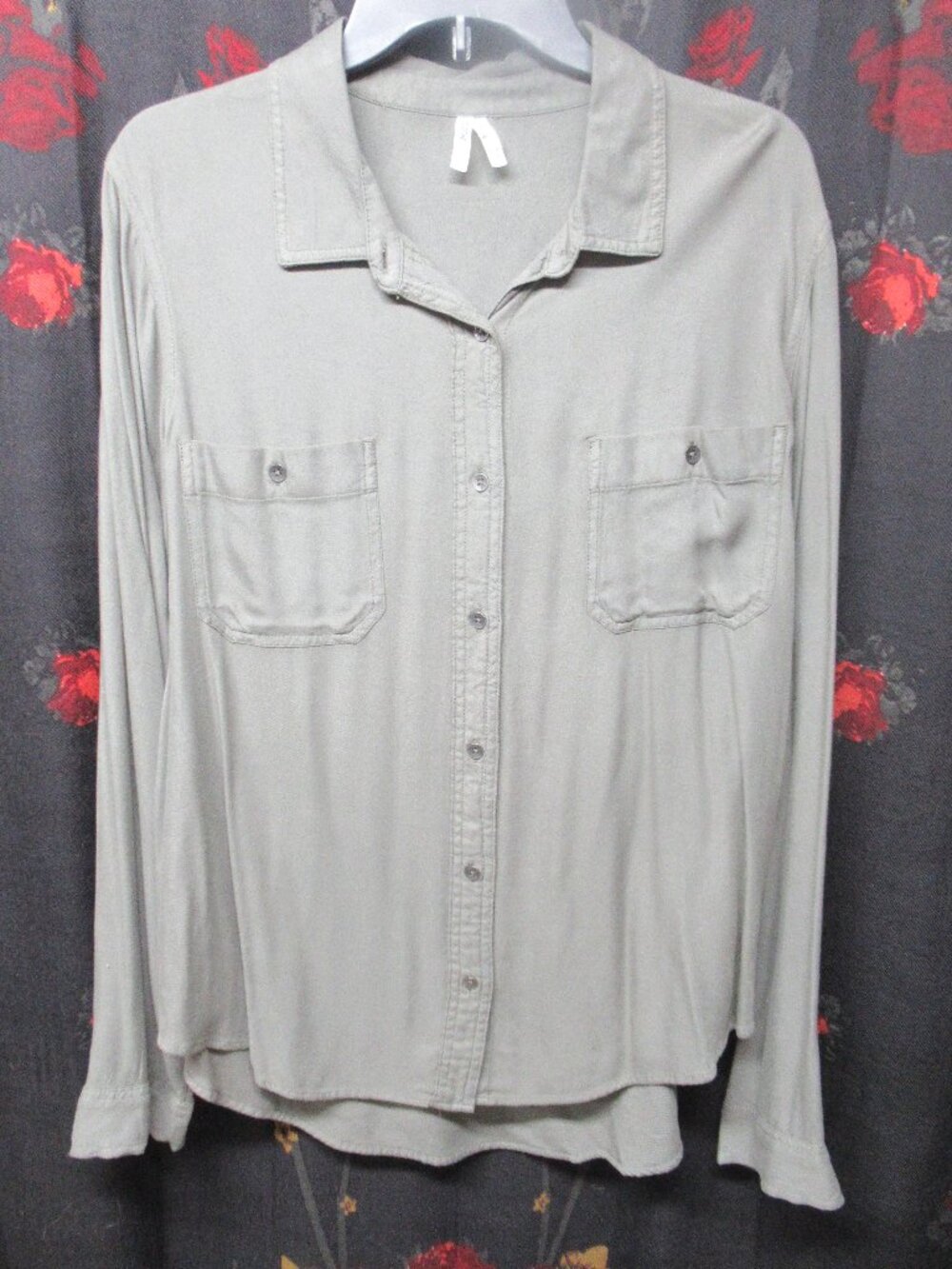 MUDD Army Green Button Down Long Sleeve Casual Shirt